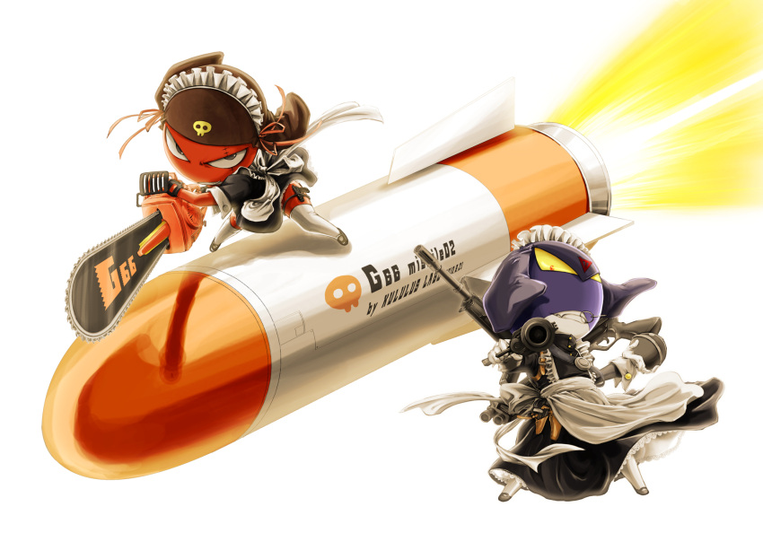 black_eyes, chainsaw, explosive, garuru, giroro, gloves, grenade, gun