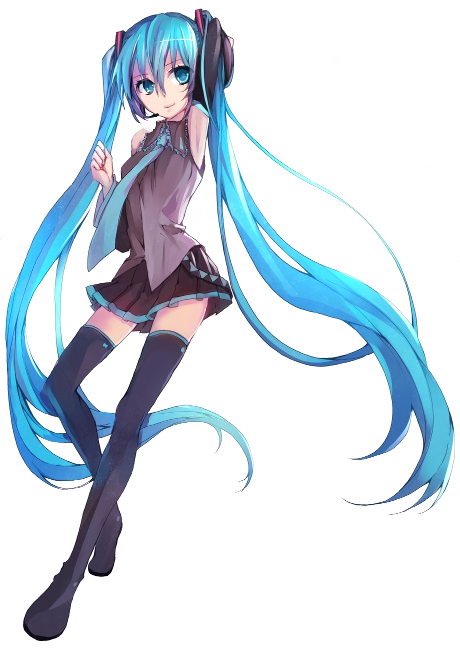 1girl, aqua_eyes, arm_up, armpits, blue_hair, boots, detached_sleeves, hatsune_miku