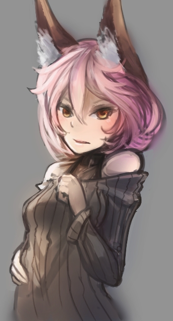 1girl, animal_ears, arceonn, bare_shoulders, fox_ears, nia_(arceonn), original, pink_hair