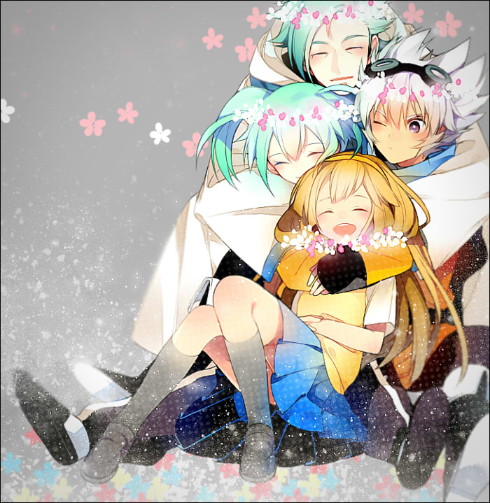1girl, asurei_rune, family, fei_rune, green_hair, head_wreath, inazuma_eleven_(series), inazuma_eleven_go