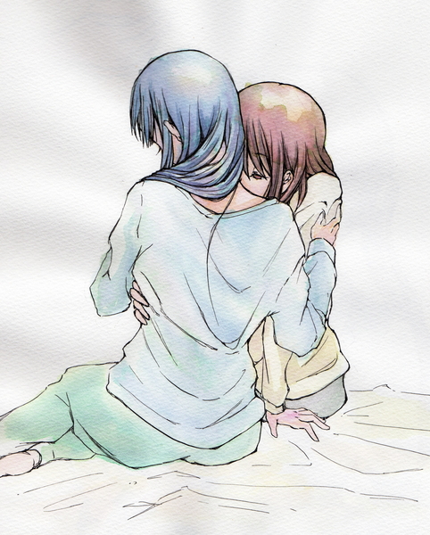 2girls, akiyama_mio, hirasawa_yui, hug, k-on!, multiple_girls, neck_kiss, samuroku, yuri