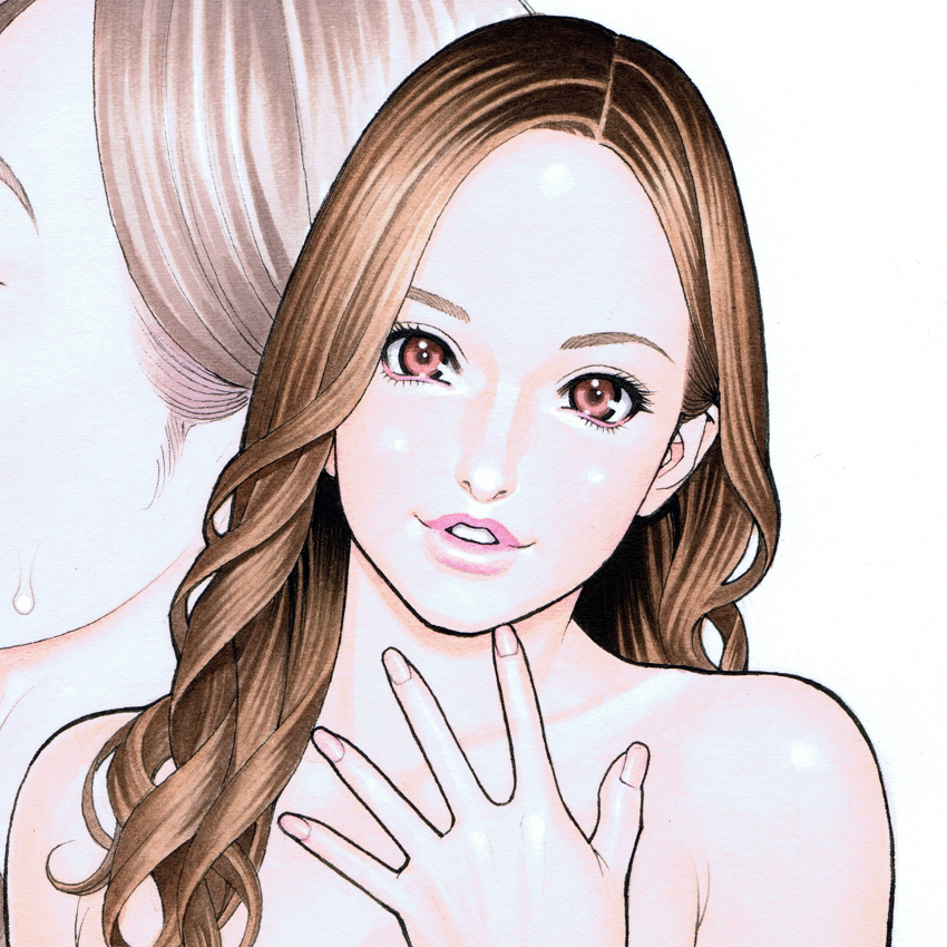 absurdres, akb48, bare_shoulders, brown_eyes, brown_hair, hands, highres, itano_tomomi