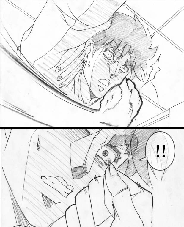 comic, dio_brando, graphite_(medium), jojo_no_kimyou_na_bouken, jonathan_joestar, long_fingernail, parody, traditional_media, translation_request, utano