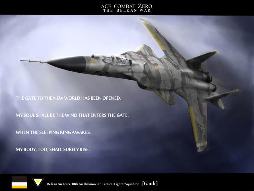 ace_combat, ace_combat_zero, airplane, camouflage, canards, cockpit, flying, helmet