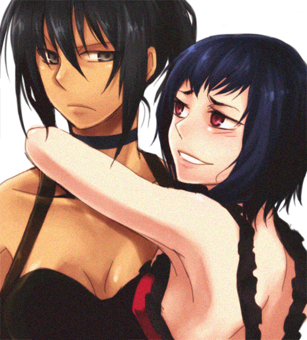428, alphard, black_hair, blue_hair, canaan, grey_eyes, liang_qi, multiple_girls