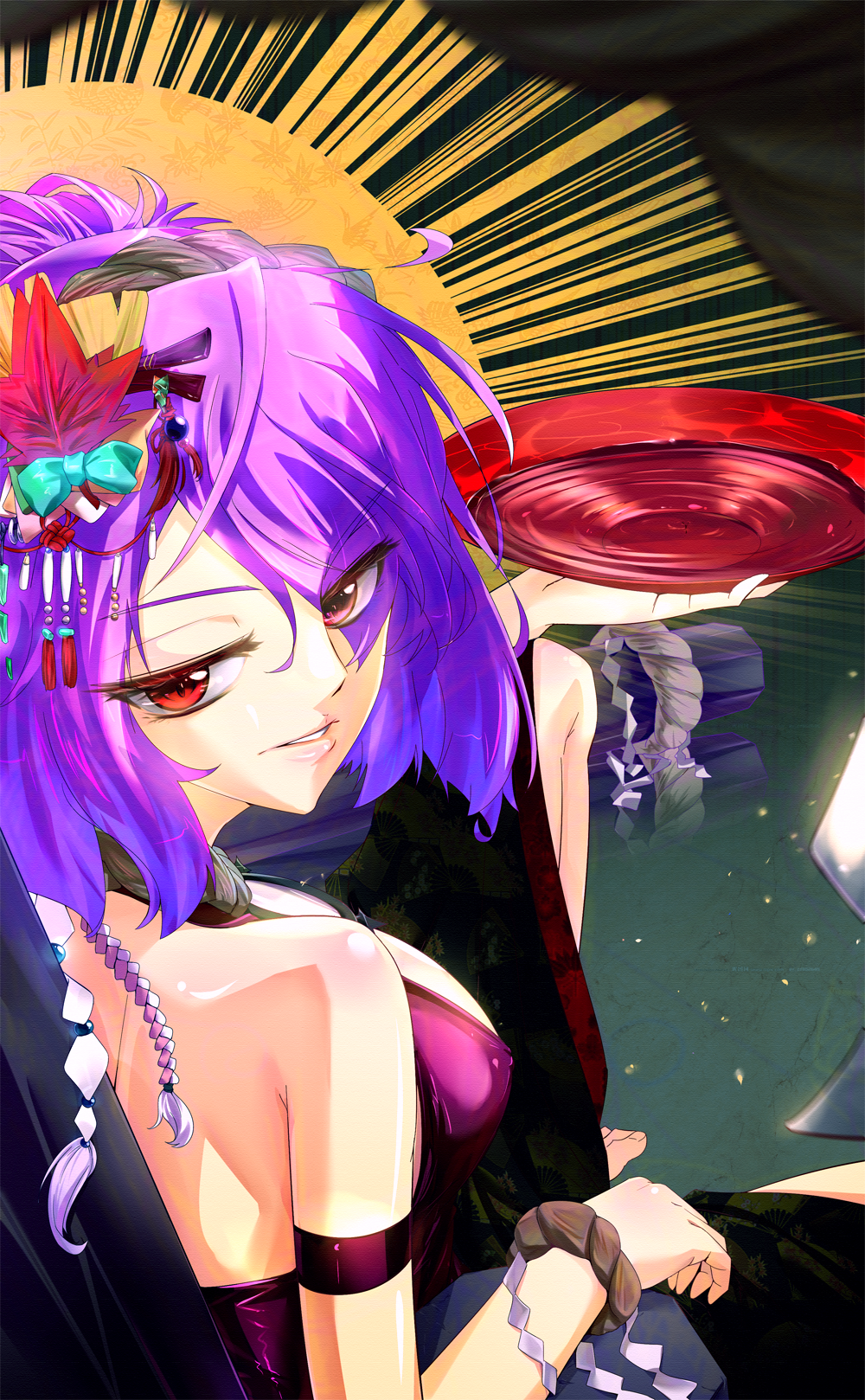 1girl, alternate_costume, bare_shoulders, breasts, dress, evening_gown, hair_ornament, highres