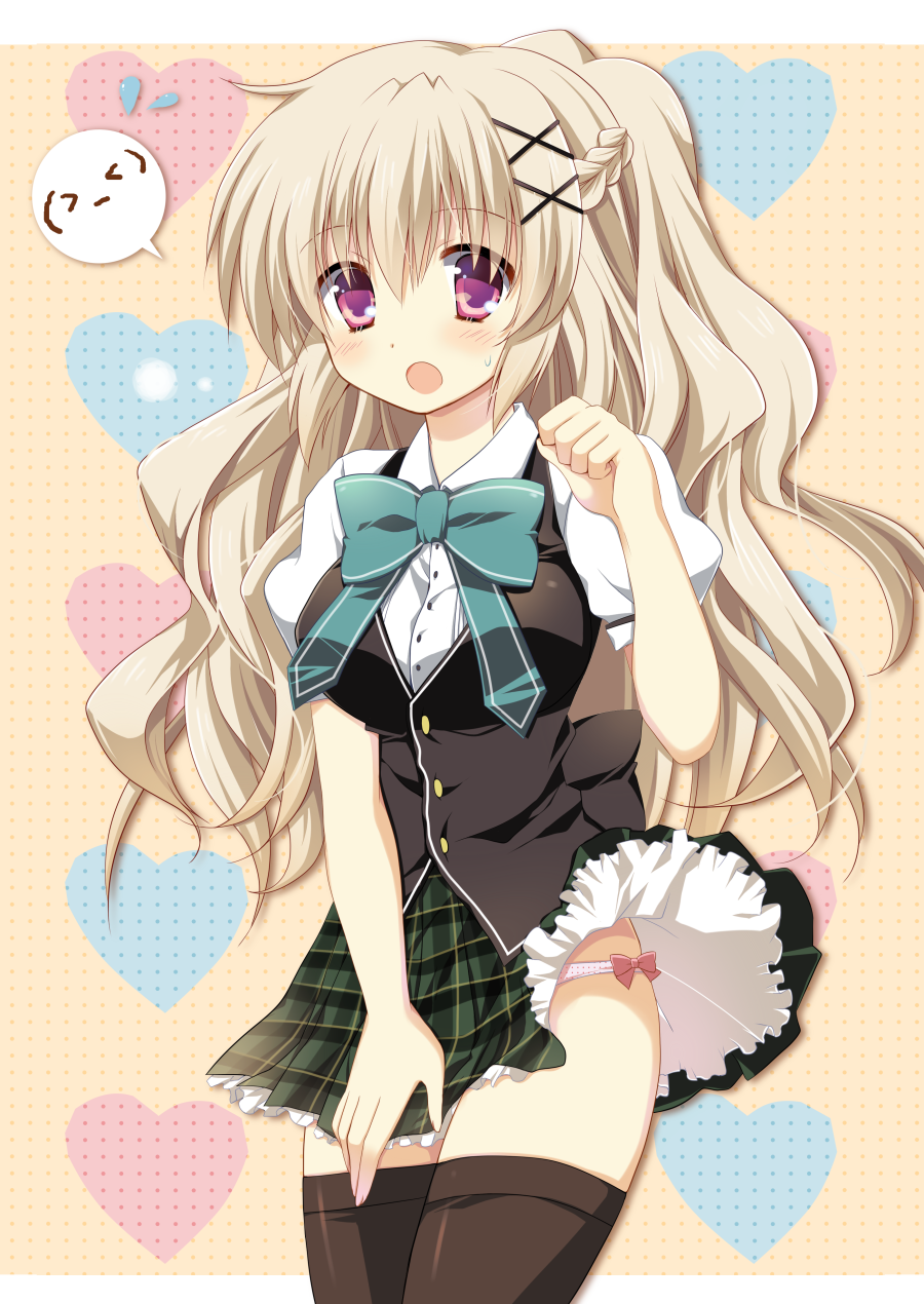 >_<, 1girl, :p, black_legwear, blonde_hair, emoticon, highres, original