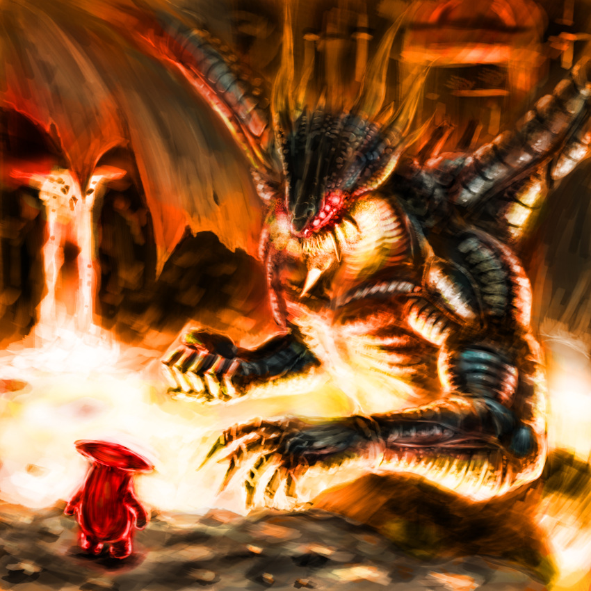 dark_souls, demon's_souls, dragon, dragon_god_(demon's_souls), glowing, glowing_eyes, highres, molten_rock