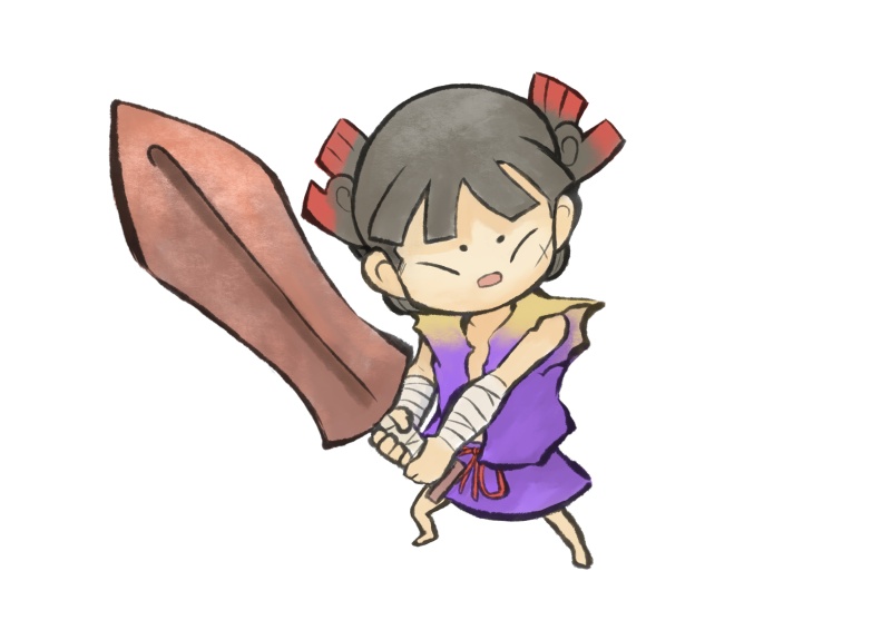 bandages, barefoot, black_hair, capcom, child, japanese_clothes, kuninushi, official_art
