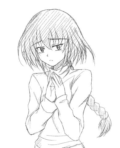 1girl, hajimete_no_aku, kurosawa_akira, long_hair, lowres, monochrome, simple_background, solo, vfenster, white_background