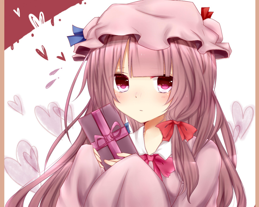 1girl, gift, hair_ribbon, heart, highres, long_hair, looking_at_viewer, misa_(kaeruhitode)