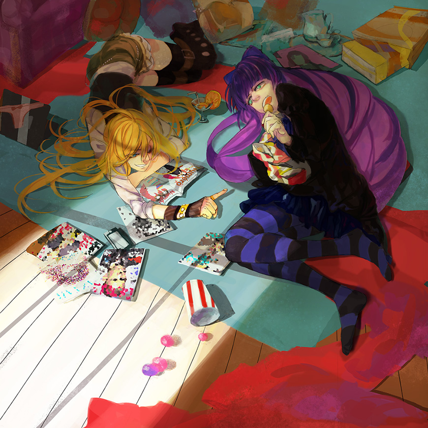 2girls, blonde_hair, buckle, casual, freer, full_body, gothic_lolita, green_eyes