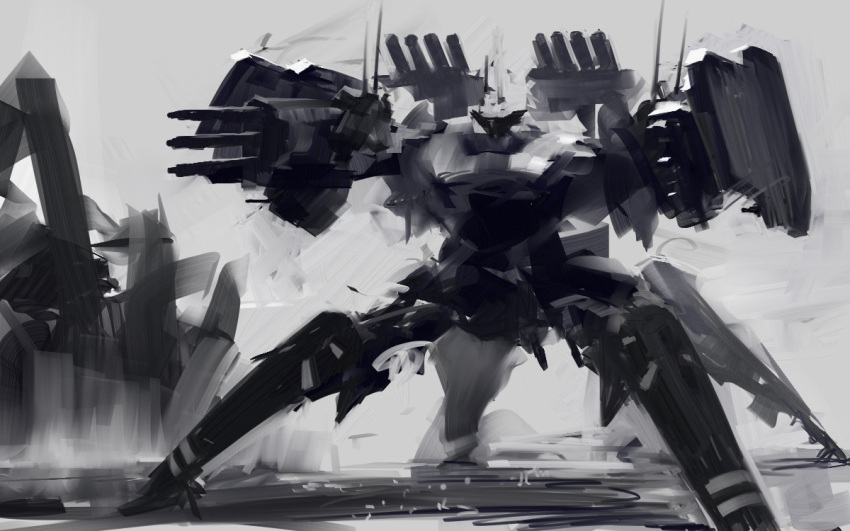 armored_core, armored_core_v, grey_background, mecha, mozuo, tagme