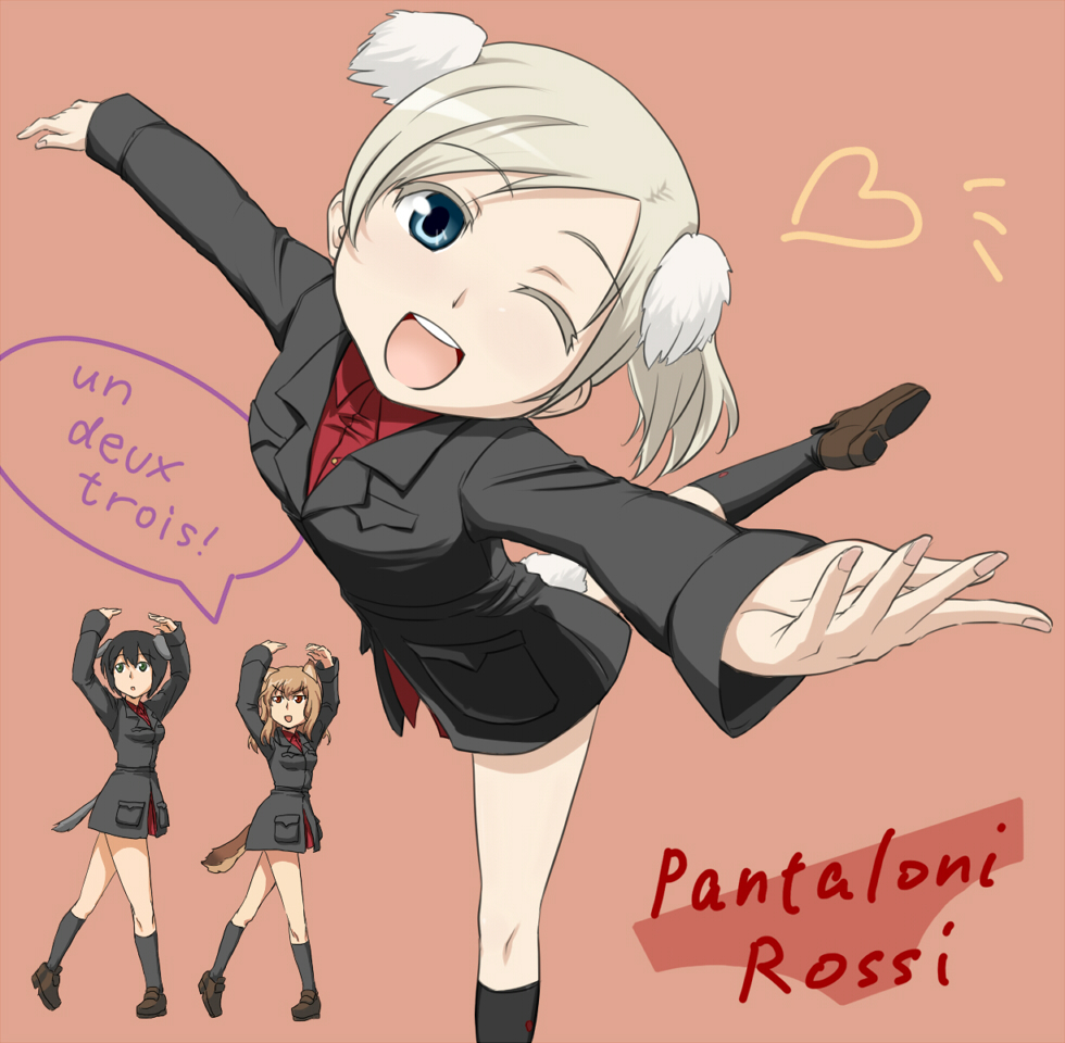 3girls, animal_ears, black_hair, blue_eyes, brown_hair, dancing, dog_ears, fernandia_malvezzi
