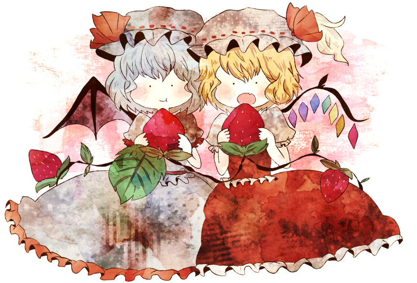 :t, ascot, bat_wings, blonde_hair, blue_eyes, blush, dress, eating