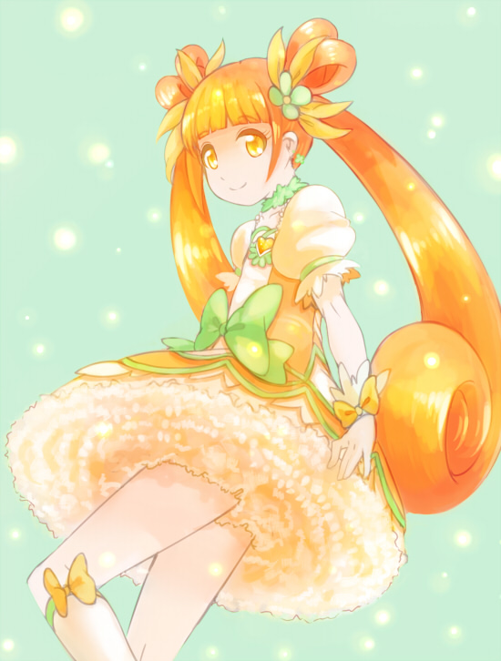 1girl, atsu_mono, boots, brown_eyes, brown_hair, choker, cure_rosetta, dokidoki!_precure