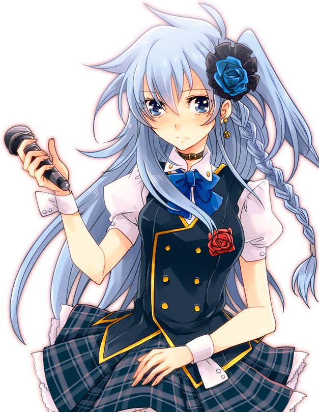 1girl, ang, blue_eyes, blue_hair, braid, choker, earrings, female