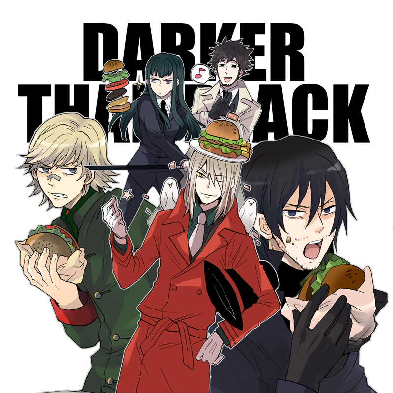 blush, darker_than_black, food, goran_(darker_than_black), hamburger, hazuki_mina_(darker_than_black), hei, male