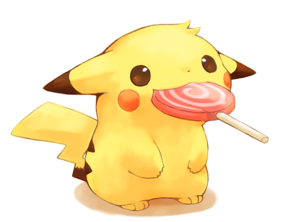 black_eyes, blush, candy, lollipop, mochi_(empty_p), no_humans, pikachu, pokemon, pokemon_(creature), solo, tail, yellow