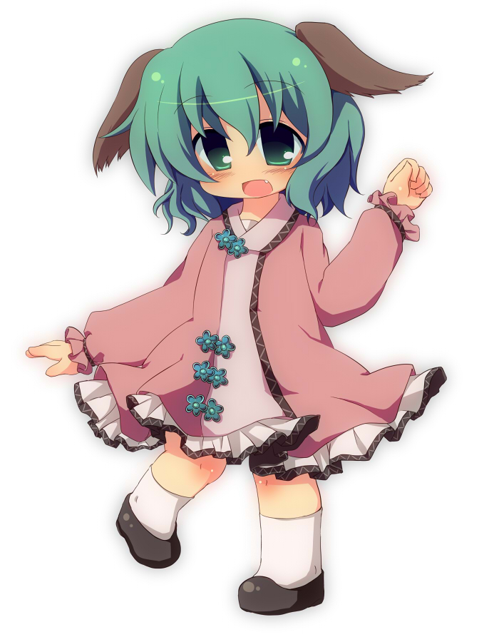 1girl, animal_ears, blush, dress, green_eyes, green_hair, kasodani_kyouko, long_sleeves