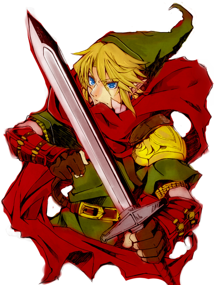bashikou, belt, blonde_hair, blue_eyes, cape, earrings, gloves, hat