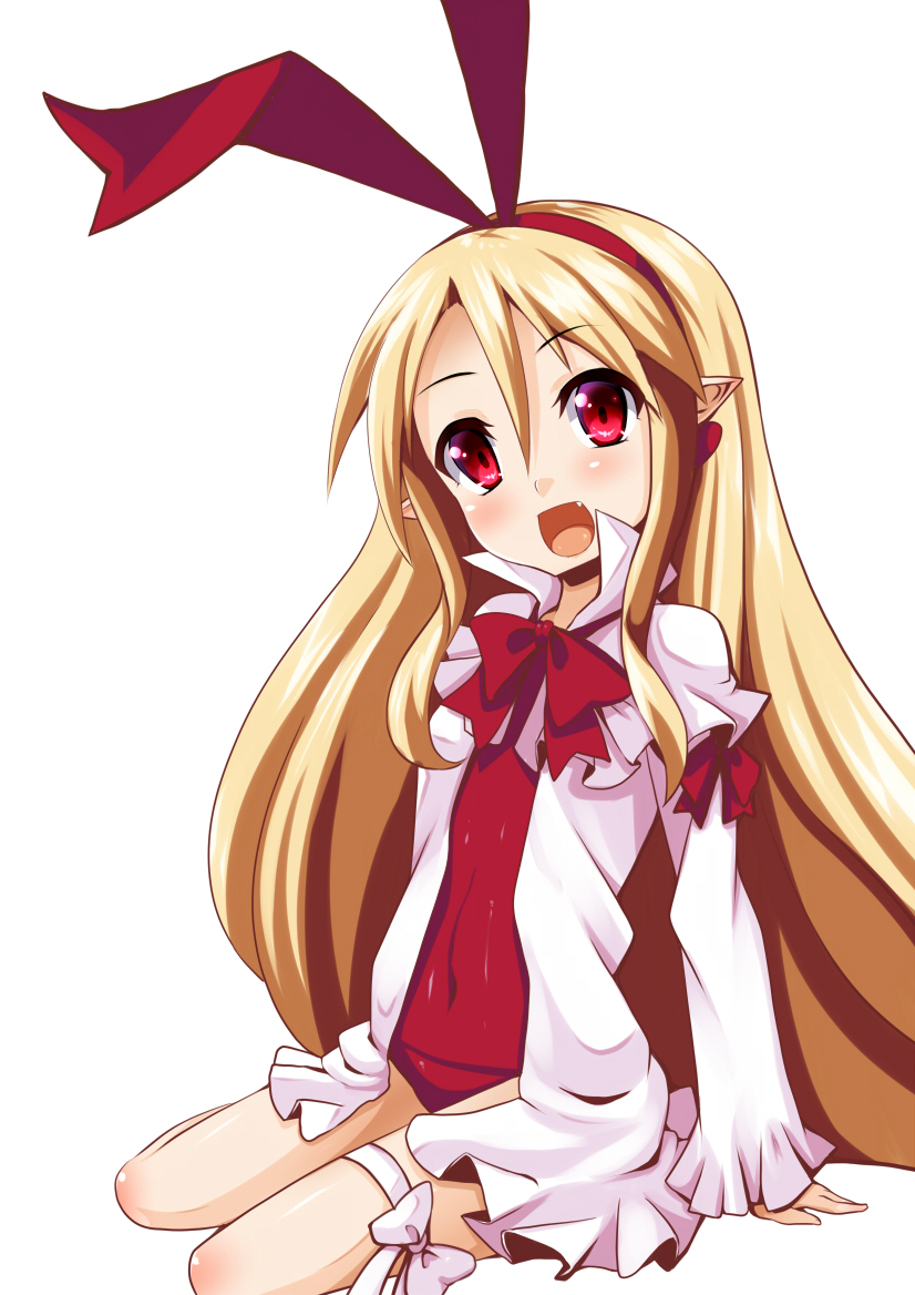 1girl, amau_(artist), blonde_hair, blush, bow, capelet, disgaea, disgaea_d2