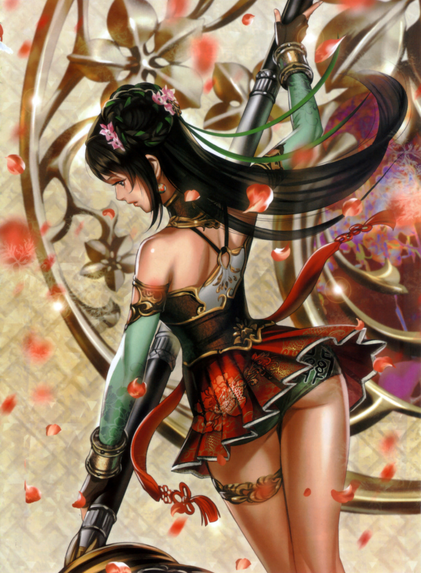 1girl, absurdres, artist_request, ass, bare_shoulders, black_eyes, black_hair, bracelet