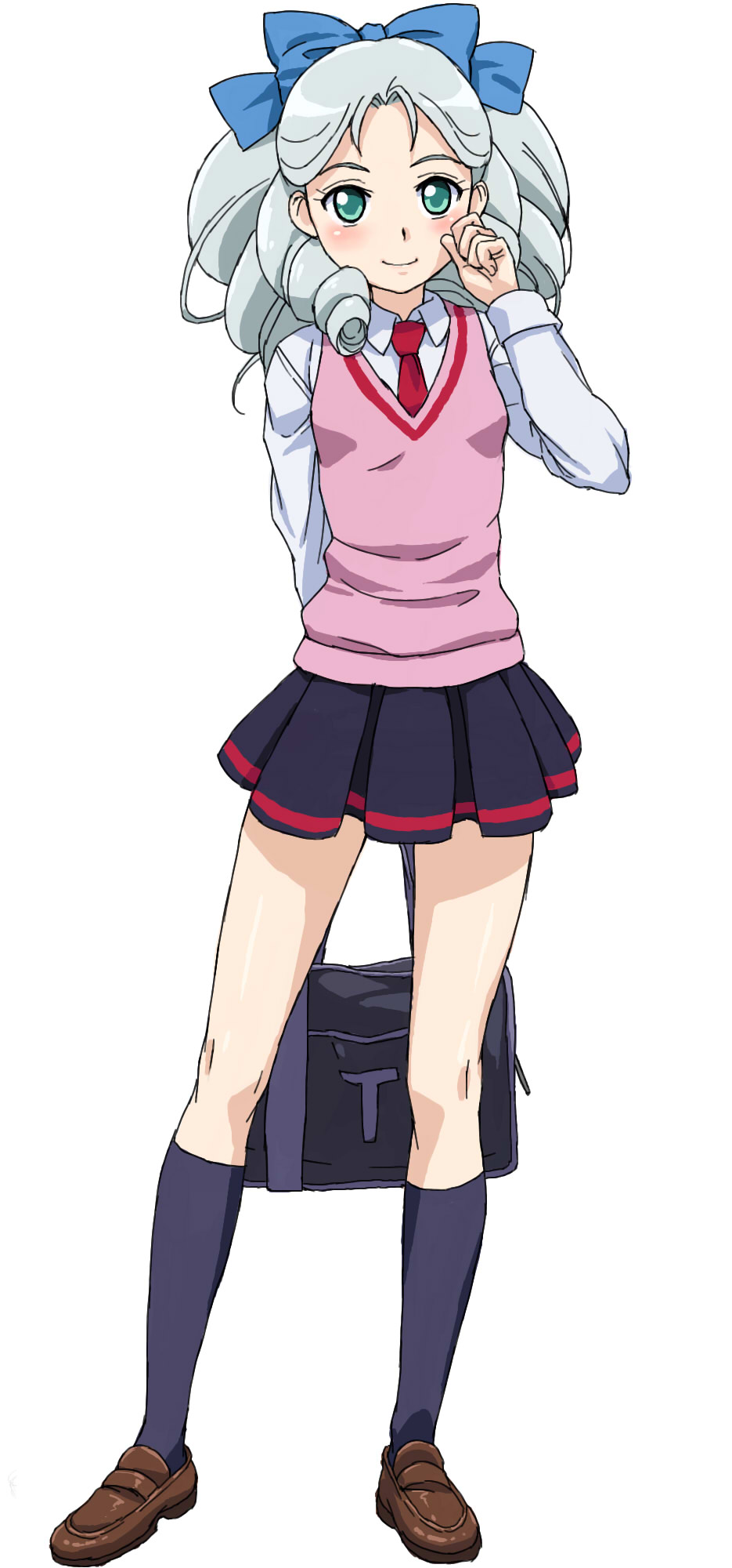 battle_spirits, battle_spirits:_shounen_toppa_bashin, blue_eyes, blue_legwear, blush, bow, drill_hair, flat_chest