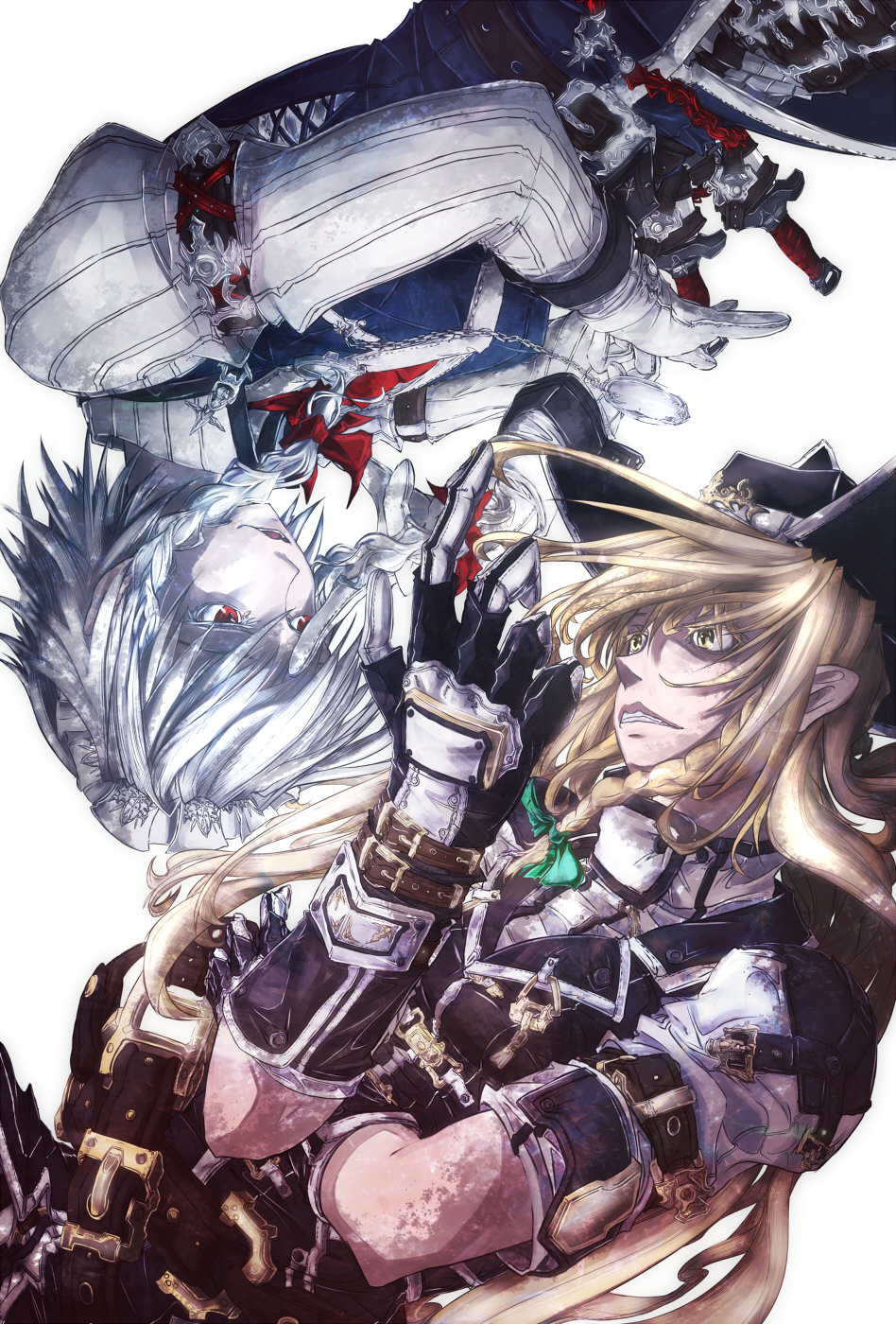2girls, blonde_hair, buckle, chain, flat_gaze, gloves, hat, izayoi_sakuya