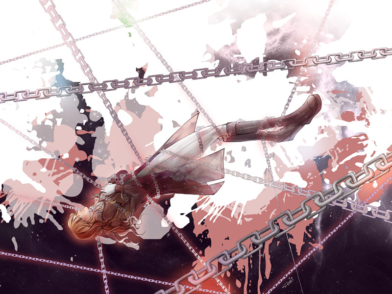 1boy, bishoujo_senshi_sailor_moon, blood, blood_splatter, boots, brown_hair, chain, cross