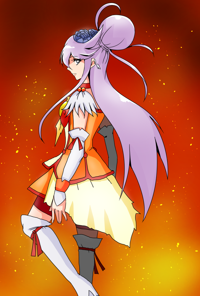1girl, blue_eyes, blue_rose, choker, cure_moonlight, cure_sunny_(cosplay), flower, gacchahero