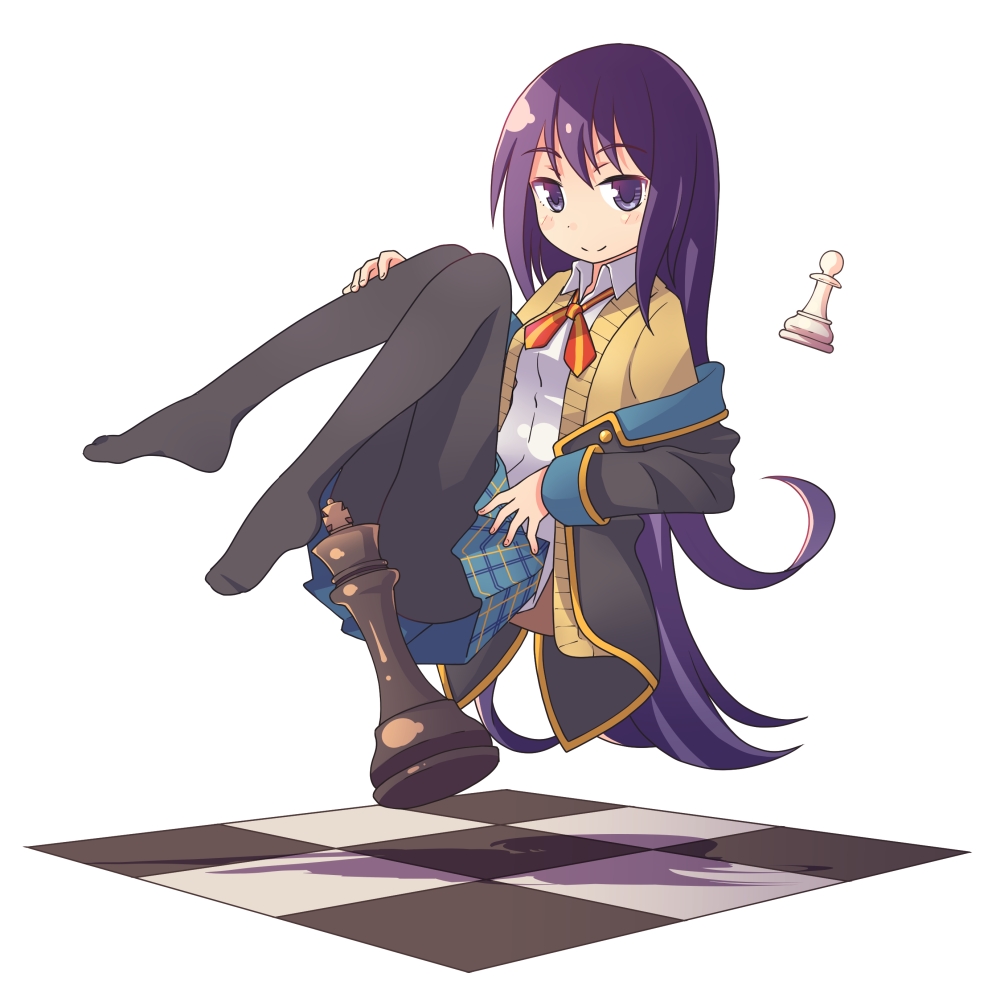 1girl, black_legwear, cardigan, chess_piece, gj-bu, jito, long_hair, long_sleeves