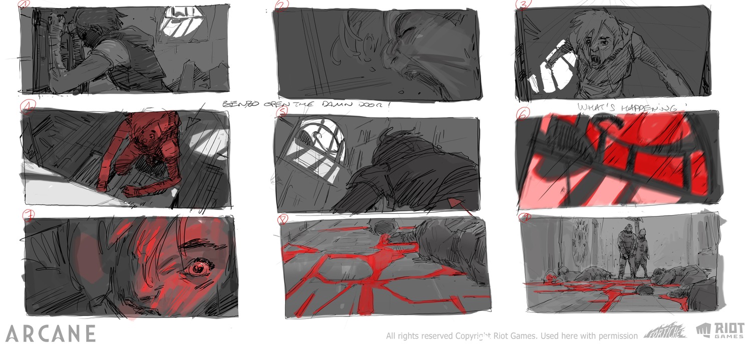 arcane, arcane_season_1, league_of_legends, production_materials, romain_barriaux, simon_andriveau, storyboard, western