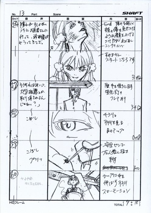 mie_oishi, monogatari_series, owarimonogatari, production_materials, storyboard