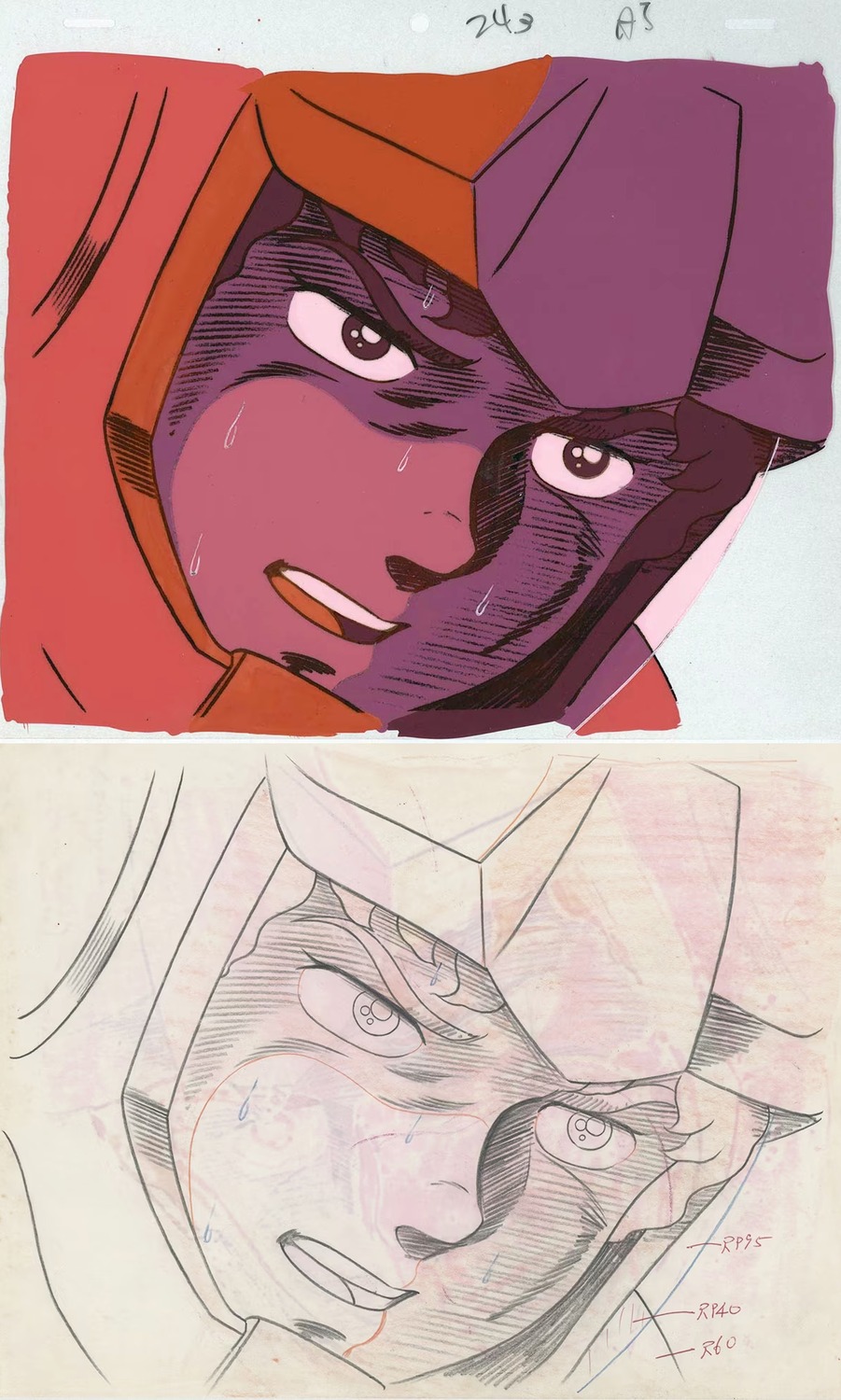 cel, comparison, douga, gundam, mobile_suit_gundam, production_materials, yoshikazu_yasuhiko