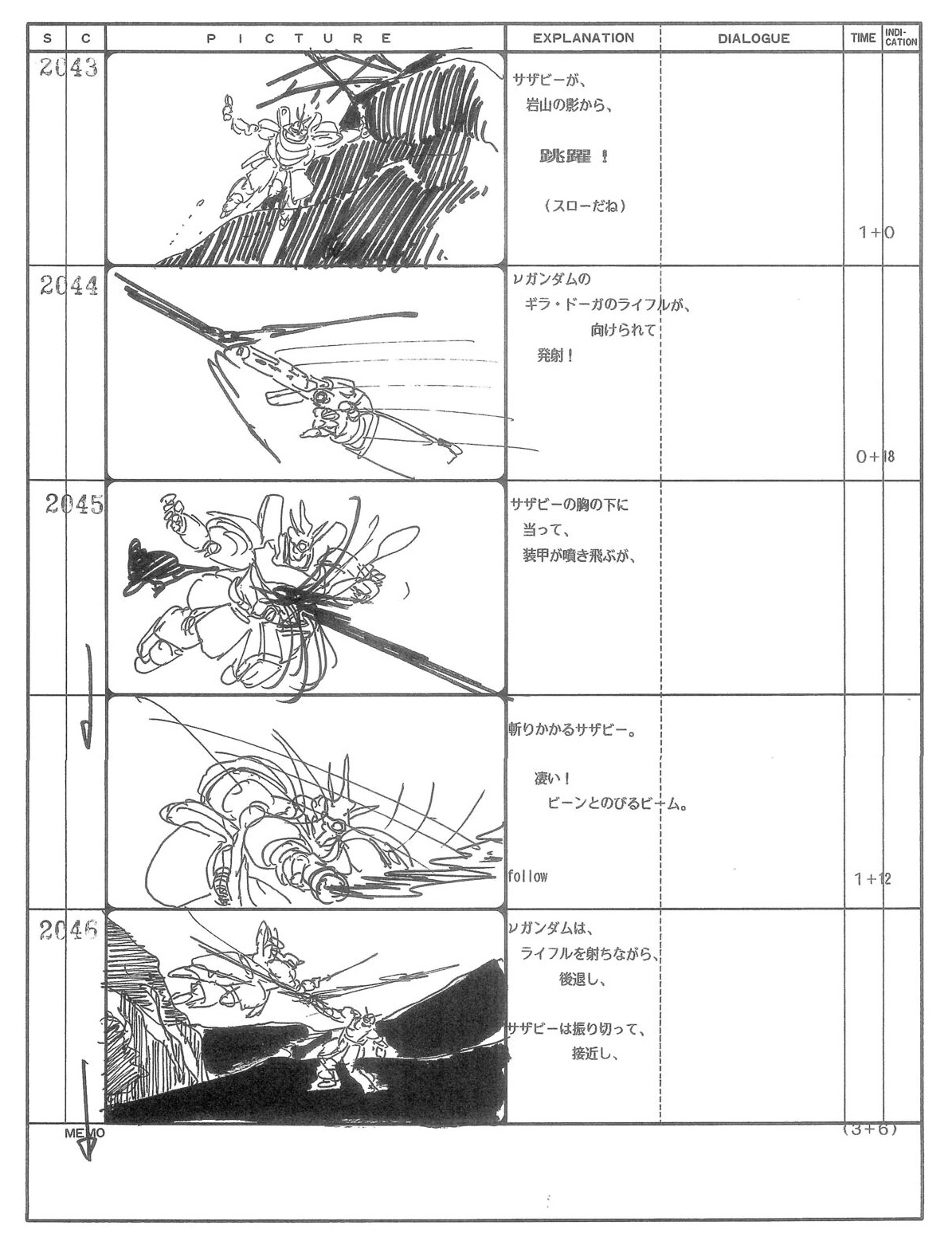 gundam, mobile_suit_gundam:_char's_counterattack, production_materials, storyboard, yoshiyuki_tomino