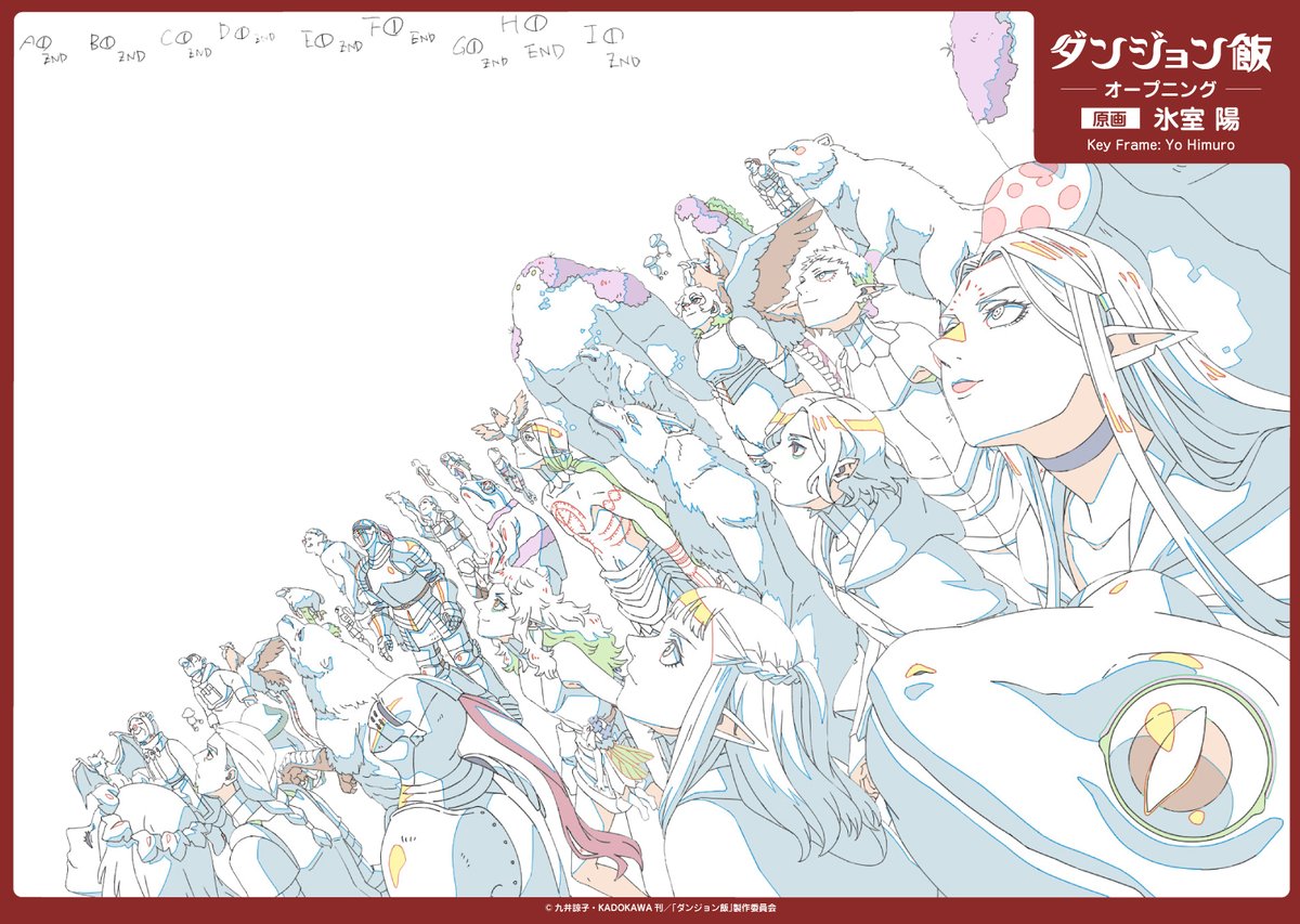 dungeon_meshi, genga, production_materials, yo_himuro