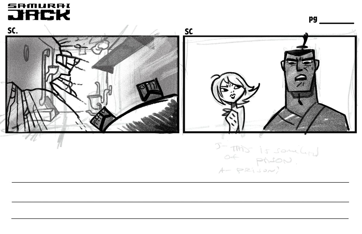 production_materials, samurai_jack, samurai_jack_(2017), stephen_destefano, storyboard, western