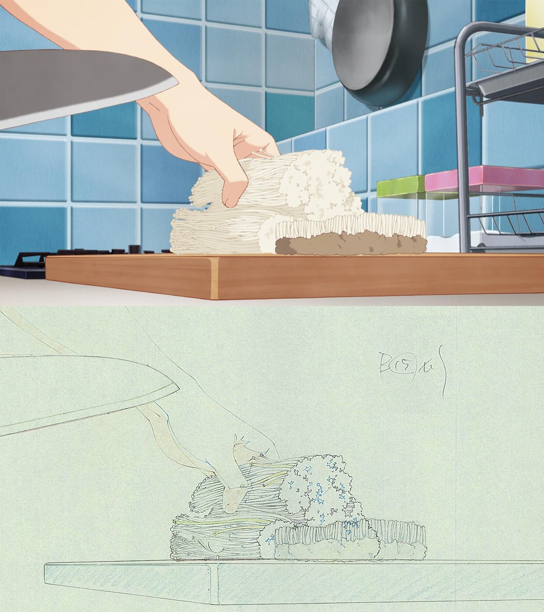 emiya-san_chi_no_kyou_no_gohan, fate_series, food, genga, genga_comparison, production_materials, satoshi_takahashi
