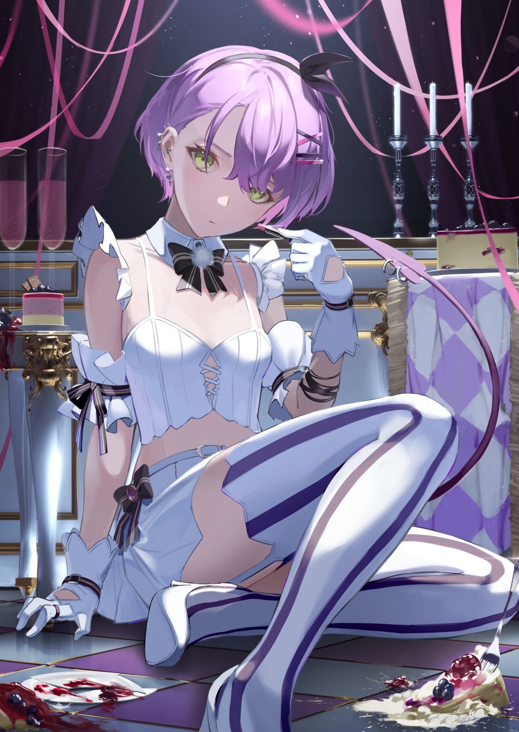 heels, hololive, no_bra, rasa_k, stockings, tail, thighhighs, tokoyami_towa