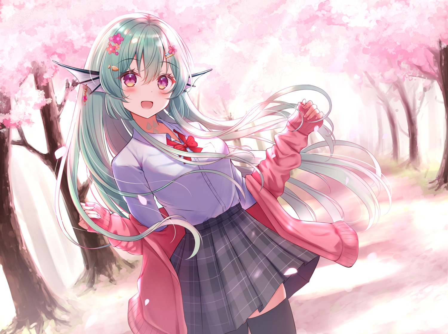nijisanji, nijisanji_en, ryuuguu_finana, seifuku, skirt_lift, sweater, thighhighs, ustn