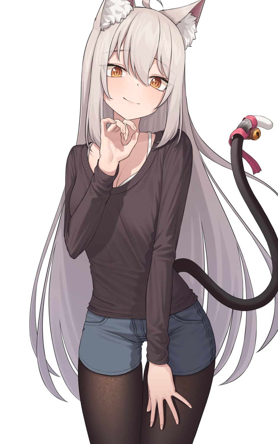 animal_ears, bintz, bra, cleavage, nekomimi, pantyhose, sweater, tail
