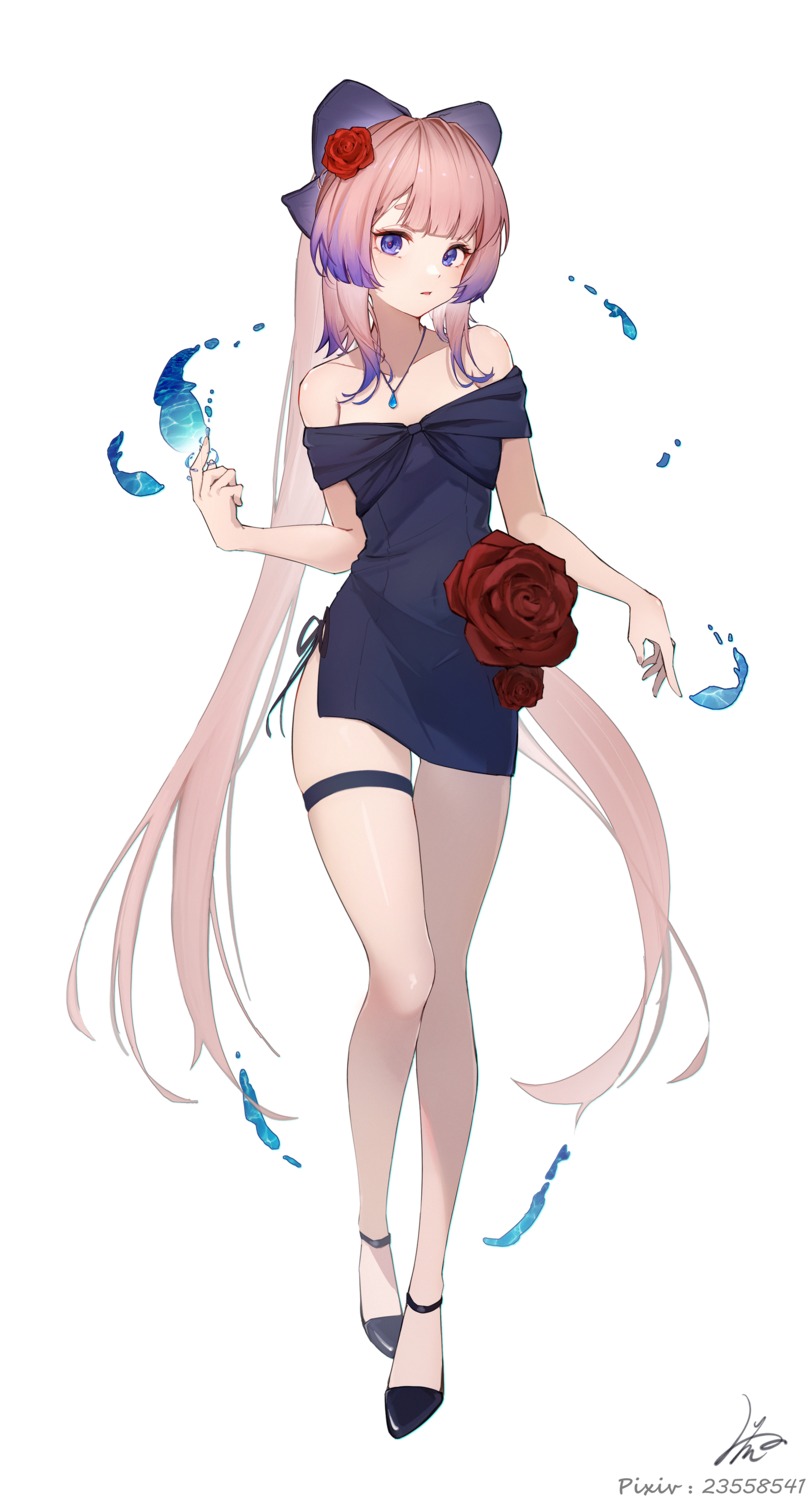 dress, garter, genshin_impact, luma_li, no_bra, sangonomiya_kokomi