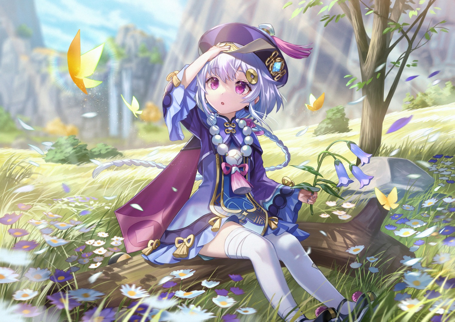 asian_clothes, bandages, genshin_impact, maica_sunahara, qiqi, thighhighs