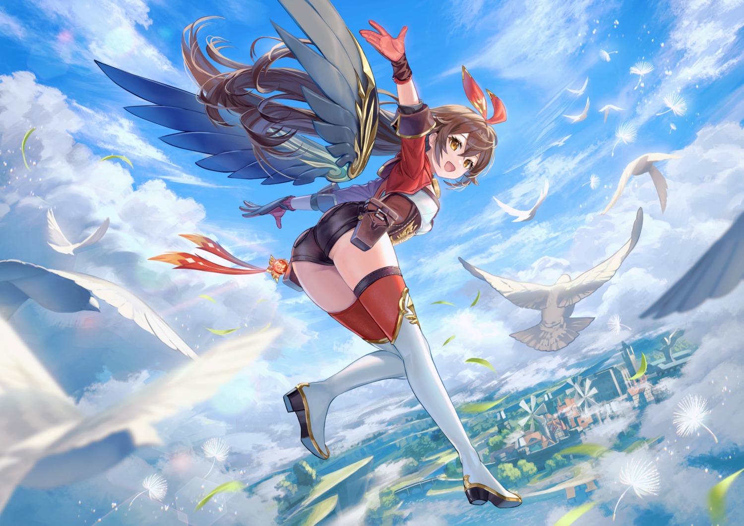 amber_(genshin_impact), ass, genshin_impact, heels, maica_sunahara, thighhighs, wings