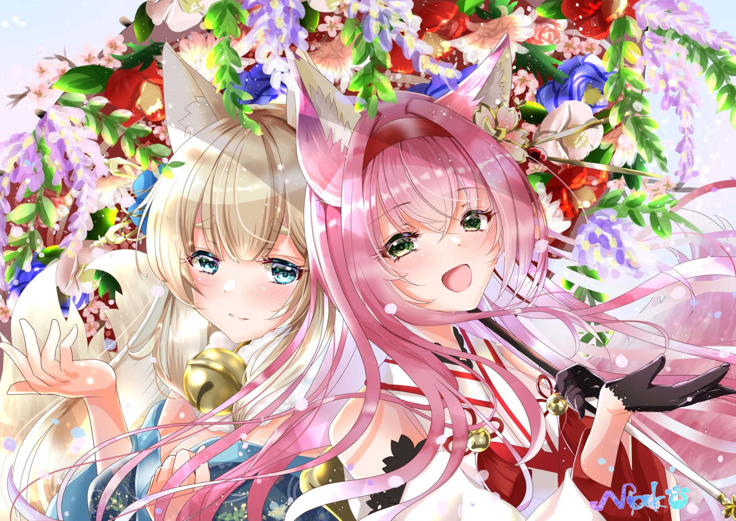 animal_ears, azur_lane, cleavage, hanazuki_(azur_lane), japanese_clothes, kitsune, nakonya, niizuki_(azur_lane)