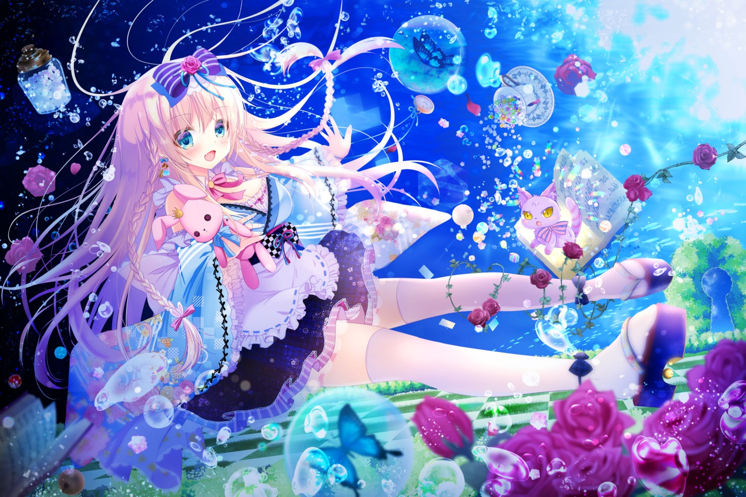 alice, alice_in_wonderland, lolita_fashion, skirt_lift, thighhighs, wa_lolita, yuutsuki_hina