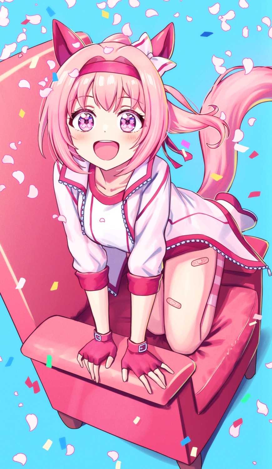animal_ears, bandaid, buruma, deadnooodles, gym_uniform, haru_urara_(umamusume), tail, uma_musume_pretty_derby