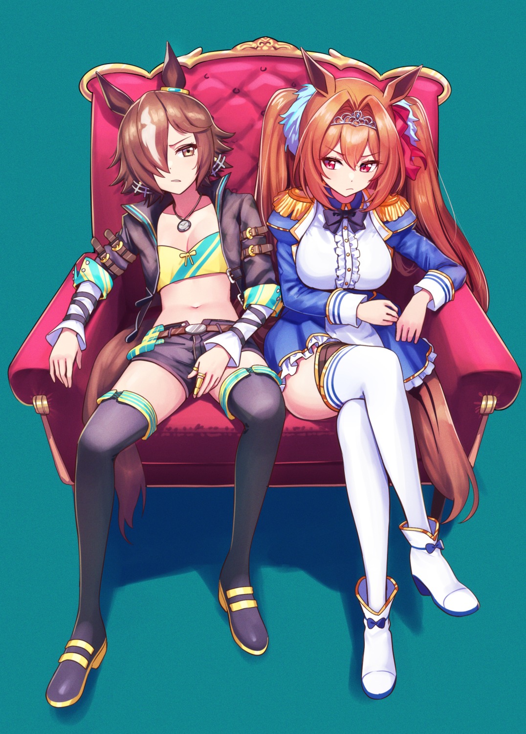 animal_ears, cleavage, daiwa_scarlet_(umamusume), deadnooodles, tail, thighhighs, uma_musume_pretty_derby, uniform