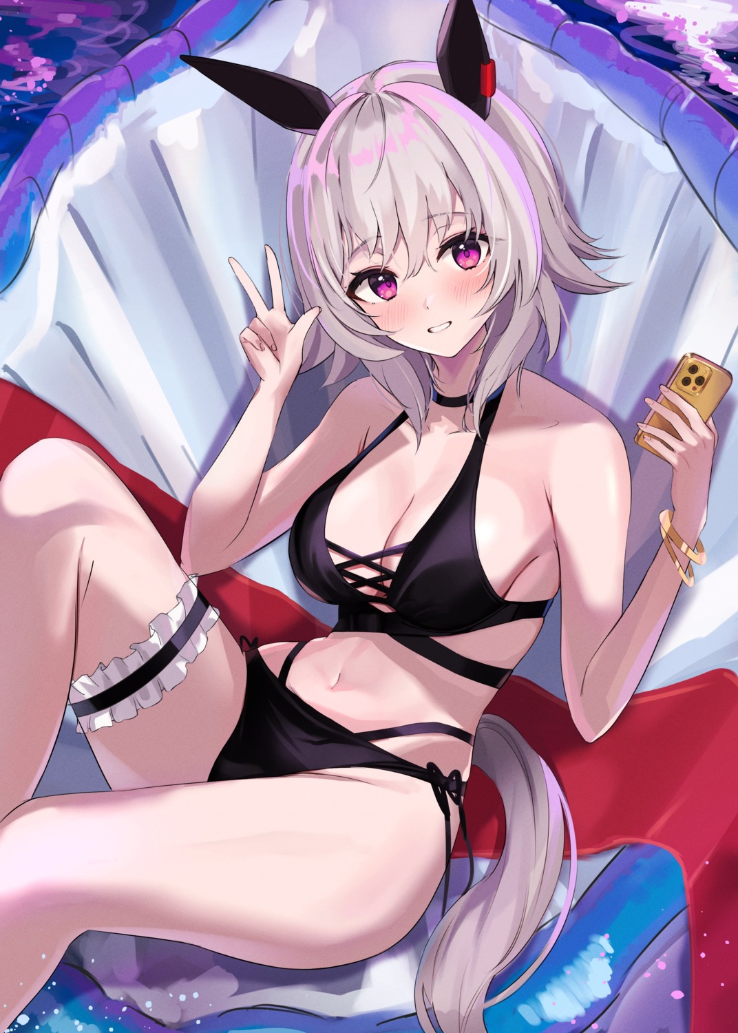 animal_ears, bikini, cleavage, curren_chan_(umamusume), garter, swimsuits, tagme, tail